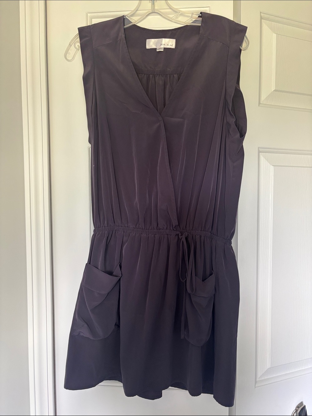 Sleeveless V-Neck Drawstring Pocket Mini Dress - Charcoal Gray